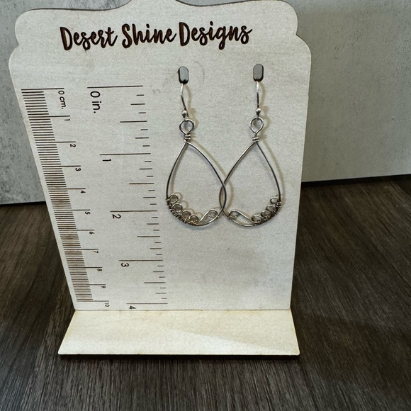 Silver Hoop Earrings - Bohemian Dangle Hoops - Wire Wrapped Silver Drop Earrings - Picture 6 of 7